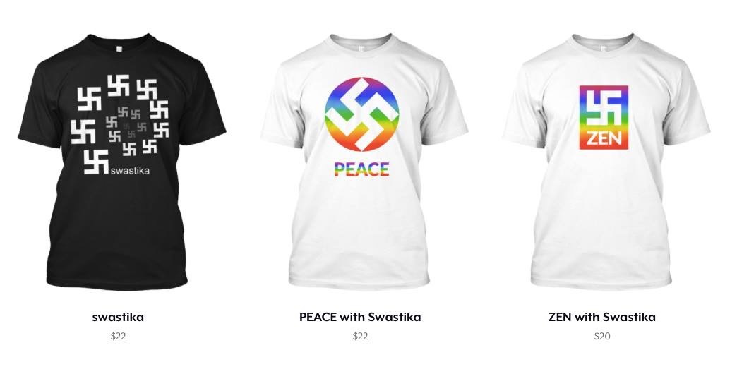 US T-shirt company sells swastika design as ‘symbol of love and peace.’(Screen Capture)