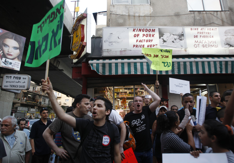 Residents of south Tel Aviv protest against African migrants living in their neighbourhood