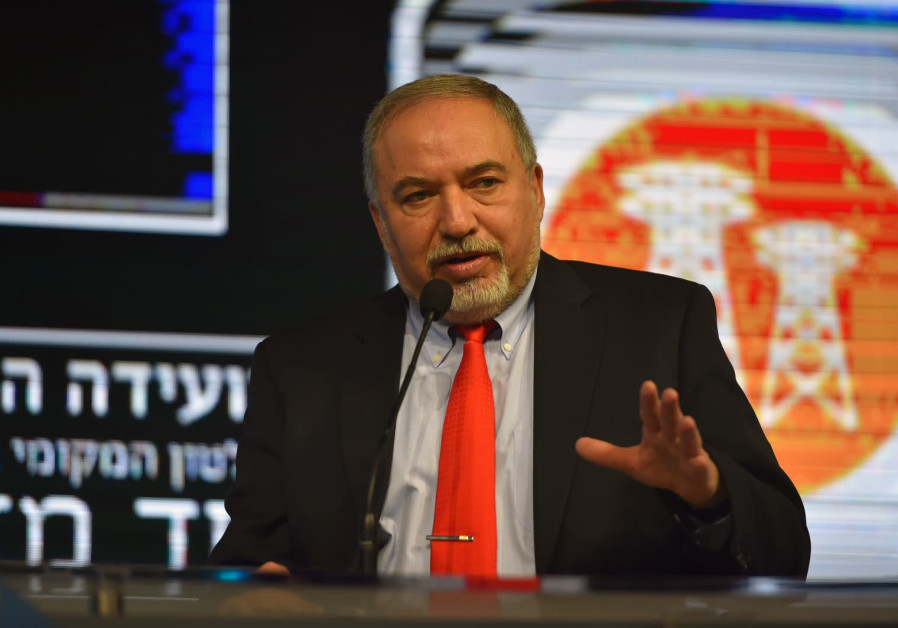 Defense Minister Avigdor Liberman speaks in Tel Aviv