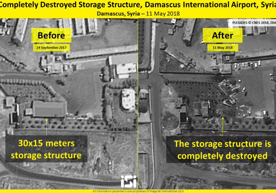 Destroyed storage structure, before and after. Damascus International Airport, Syria, 11 May 2018
