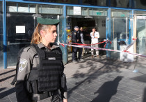An Israeli Border Policewoman at the scene of the Jerusalem Central Bus Station stabbing attack, Dec