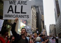 A protest against Trump's immigration policies outside Trump Tower, Manhattan, August 2017