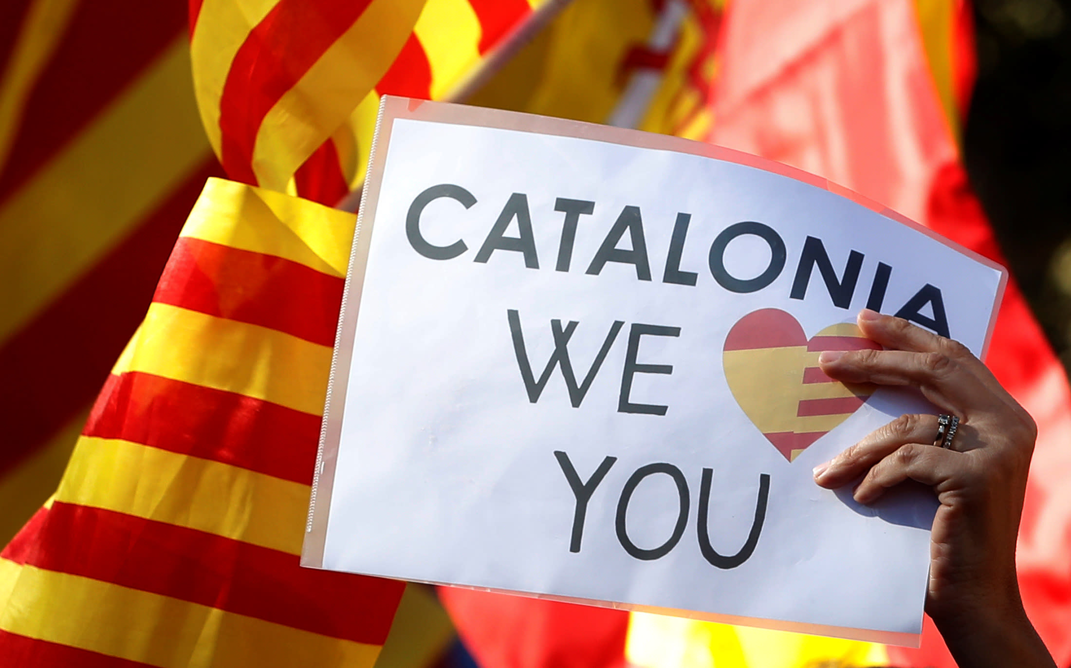 Pro-unity supporters take part in a demonstration in central Barcelona, Spain (Yves Herman / Reuters)