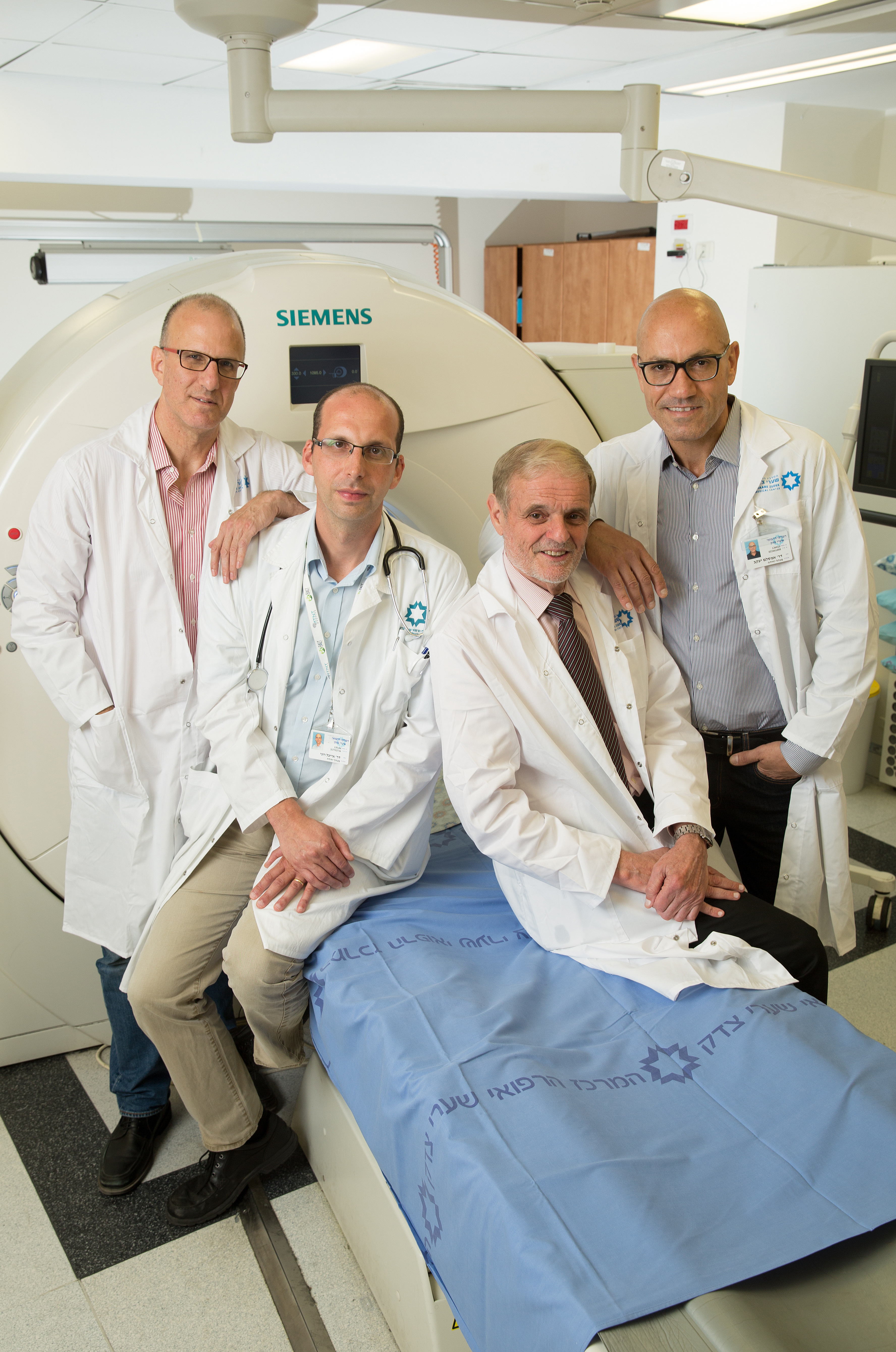 SENIOR PHYSICIANS in Shaare Zedek’s Helmsley Neurological Institute: (left to right) Dr. Nevo Margalit, Dr. Roni Eichel, Prof. Natan Bornstein and Dr. Yaakov Amsalem (Credit: Jared Bernstein)