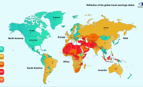  A map detailing the threat level for traveling Israelis across the globe