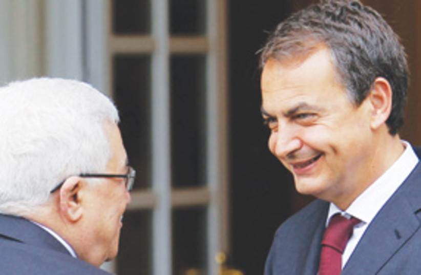 Luis Rodriguez Zapatero and Mahmoud Abbas 311  (photo credit: AP)
