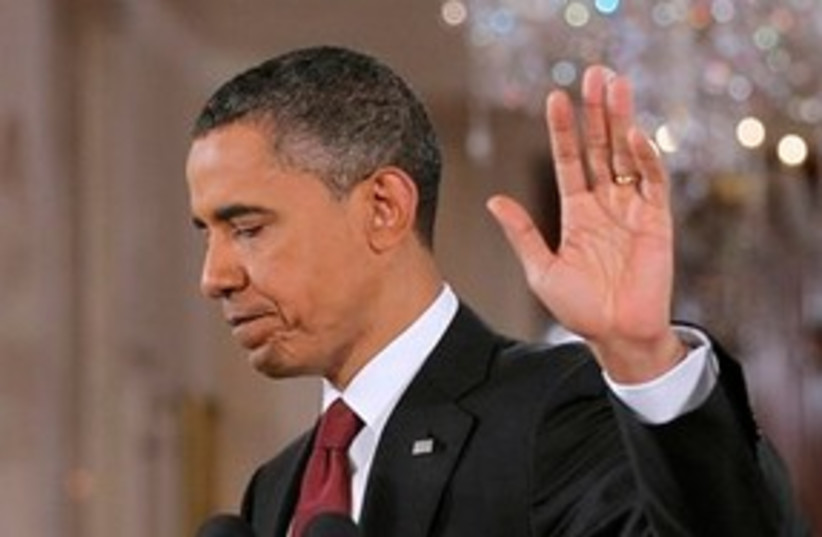 311_Obama says talk to the hand (photo credit: ASSOCIATED PRESS)