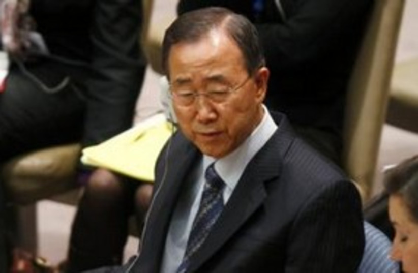 UN Secretary-General Ban Ki-moon 311 R (photo credit: REUTERS/ Joshua Lott)