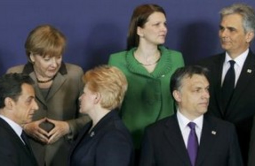 European Union leaders Sarkozy, Merkel 311 (R) (photo credit: REUTERS/Thierry Roge)