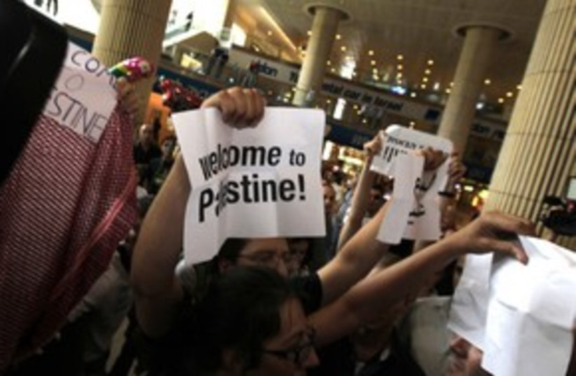 pro-palestinian activists at airport_311 reuters (photo credit: Ronen Zvulun / Reuters)