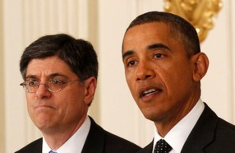 Jack Lew and Obama 311 (photo credit: REUTERS)