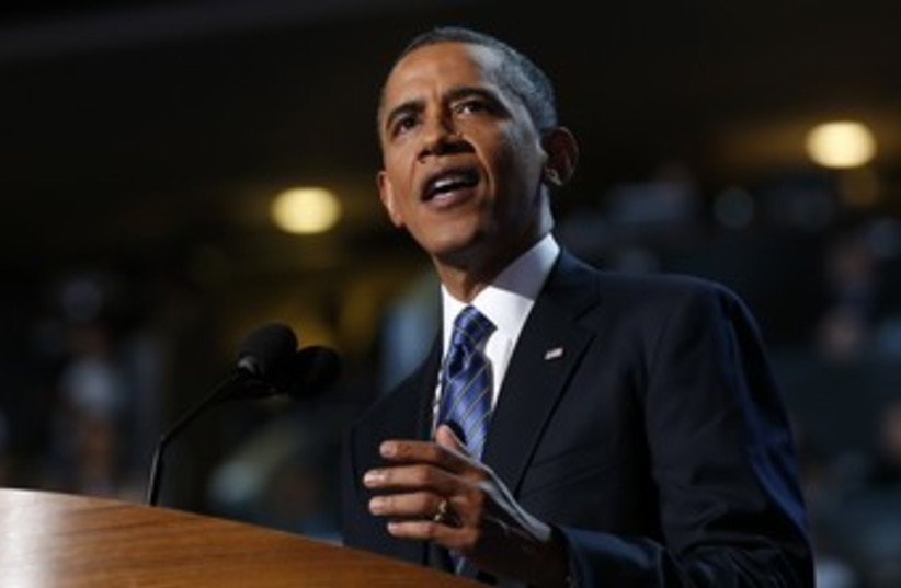 US President Barack Obama at Democratic Convention 370 (R) (photo credit: Jim Young / Reuters)
