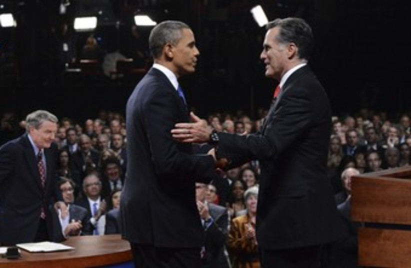 US President Obama with Mitt Romney at debate 370 (R) (photo credit: reuters / pool)