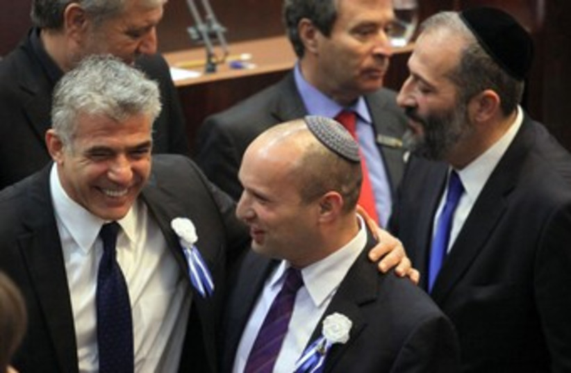 Lapid and Bennett at Knesset swear in 370 (photo credit: Marc Israel Sellem/The Jerusalem Post)
