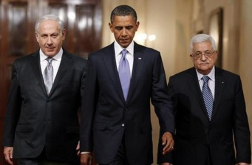Netanyahu, Obama, Abbas (photo credit: REUTERS/Jason Reed )