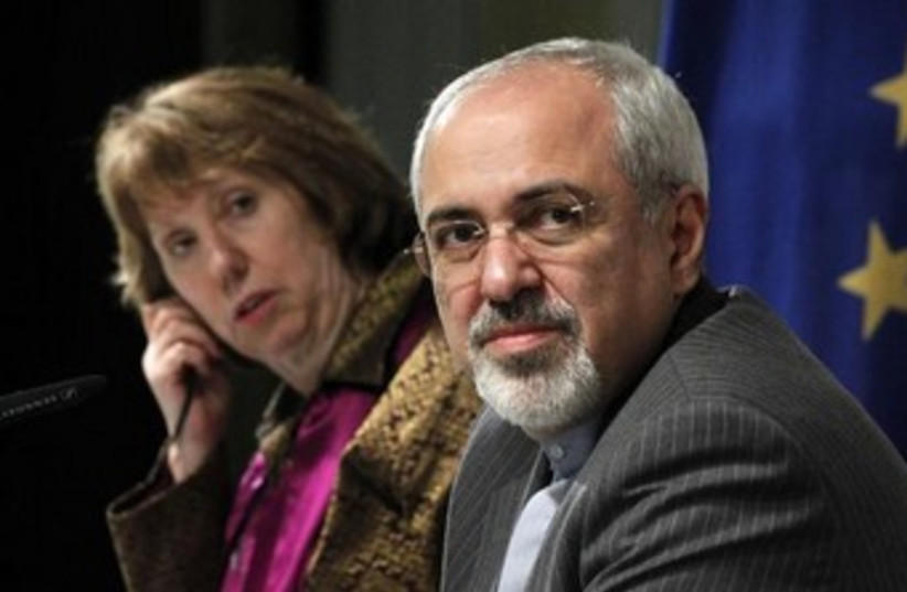 EU's Ashton and Iran FM Zarif 370 (photo credit: REUTERS)