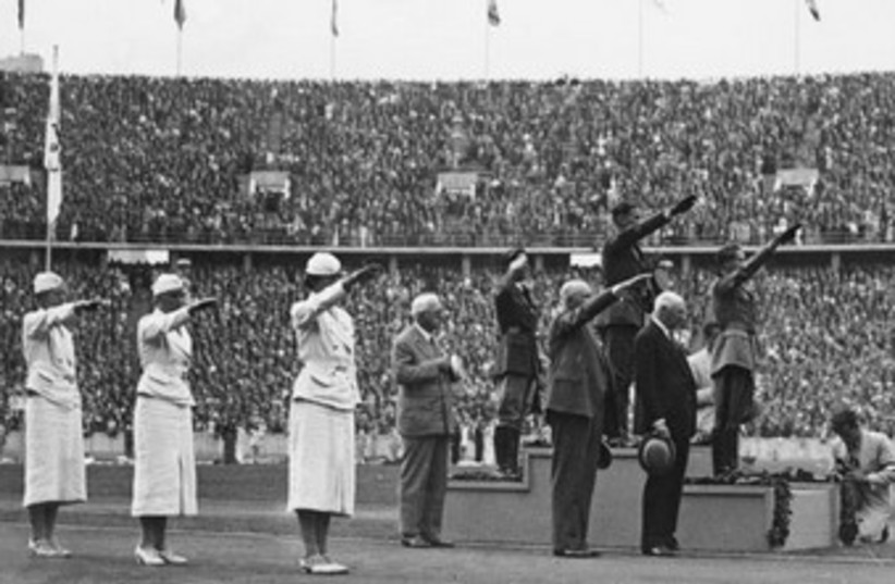 Awards ceremony for Pentathalon event, 1936 Summer Olympics, Berlin. (photo credit: Wikimedia Commons)