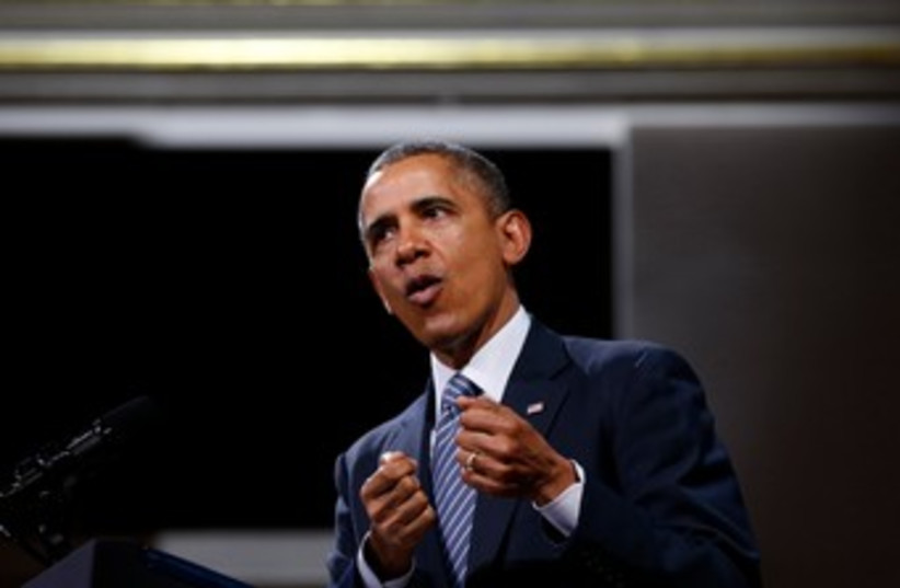 US President Barack Obama delivers a speech Palais des Beaux-Arts (BOZAR) in Brussels, Belgium March 26, 2014. (photo credit: REUTERS)