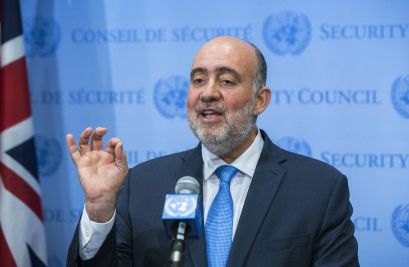 Israel's ambassador to the U.N. Prosor speaks to the media at U.N. headquarters in New York (photo credit: REUTERS)