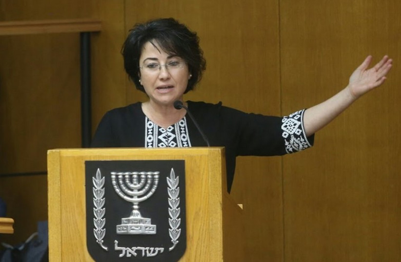 Haneen Zoabi speaks at Central Elections Committee hearing to ban her from running for Knesset (photo credit: MARC ISRAEL SELLEM/THE JERUSALEM POST)