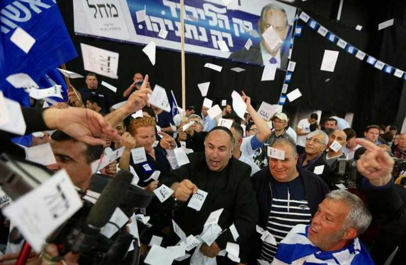 Celebrations at the Likud headquarters in Tel Aviv, March 17, 2015 (photo credit: MARC ISRAEL SELLEM/THE JERUSALEM POST)