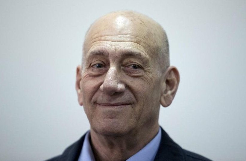 Former Prime Minister Ehud Olmert is seen in Jerusalem District Court (photo credit: REUTERS)
