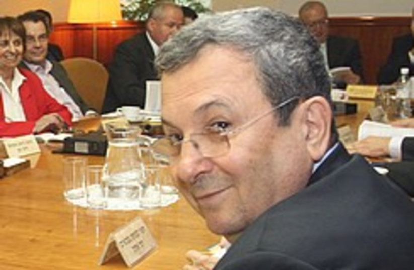 Barak smiles at cabinet meeting 248.88 (photo credit: Ariel Jerozolimski)