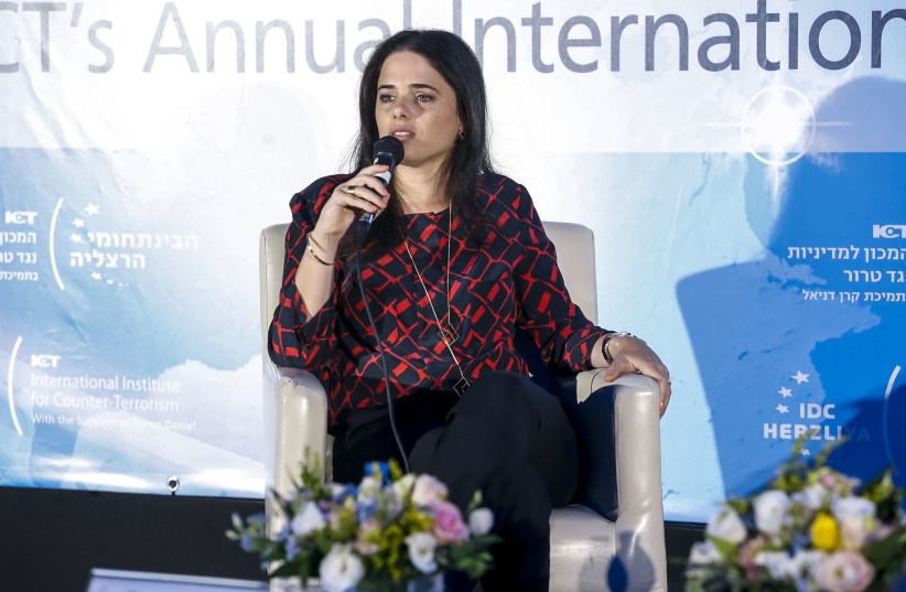 Justice Minister Ayelet Shaked speaks at the ICT Conference n Herzliya (photo credit: KFIR BOLOTIN/ICT)