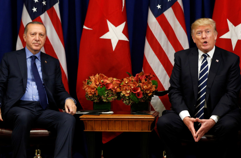US President Donald Trump alongside Turkish President Recep Tayyip Erdogan. (photo credit: REUTERS)