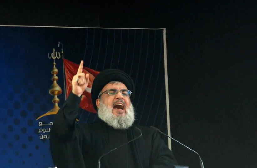 Hezbollah leader Sayyed Hassan Nasrallah delivers a speech (photo credit: REUTERS)