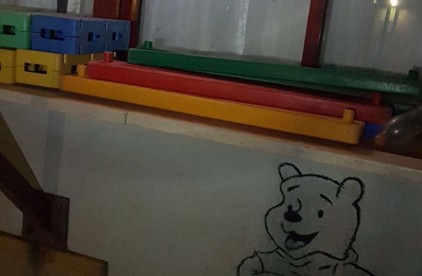 Window on the kindergarden after being hit  (photo credit: Courtesy)