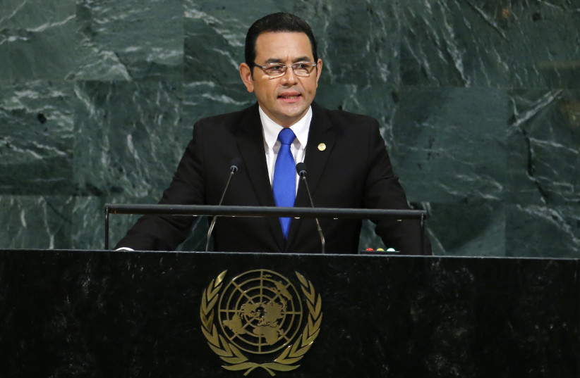 Guatemalan President Jimmy Morales addresses the 72nd United Nations General Assembly at UN Headquarters in New York, US. (photo credit: REUTERS)