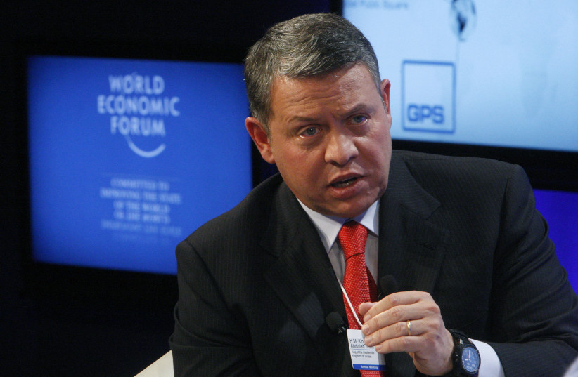 Jordan's King Abdullah speaks during a session at the World Economic Forum in Davos, Switzerland (photo credit: REUTERS/ARND WIEGMANN)