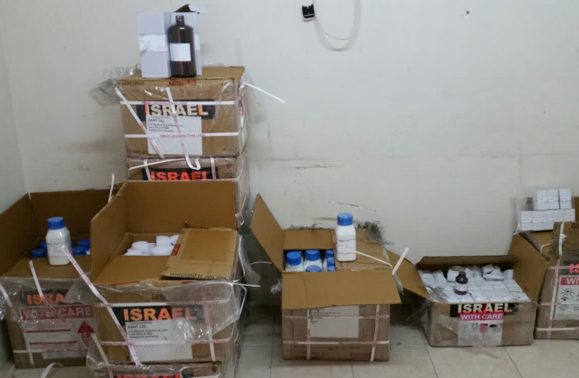 Explosive materials discovered inside crates of medical supplies at the Kerem Shalom Crossing into the Gaza Strip (photo credit: DEFENSE MINISTRY)