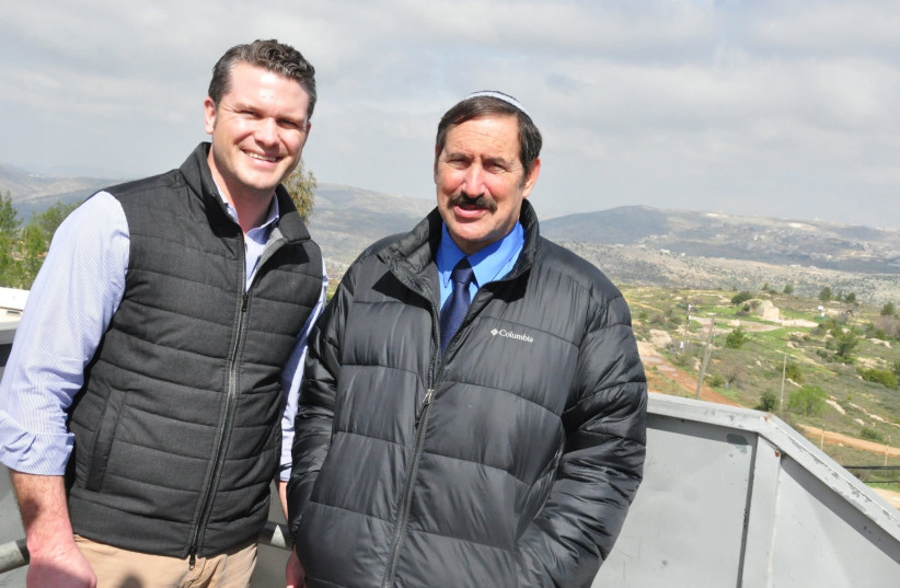 Fox host Pete Hegseth and National Council of Young Israel Vice President Joe Frager in the settlement of Beit El (photo credit: COURTESY OF NYCI)