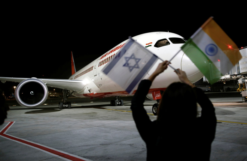 An Air India Boeing 787-8 Dreamliner plane lands at the Ben Gurion International airport in Lod, near Tel Aviv, Israel, March 22, 2018. (photo credit: REUTERS/AMIR COHEN)