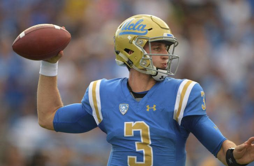  UCLA Bruins quarterback Josh Rosen (3) throws a pass against the Texas A&M Aggies during a NCAA football game at the Rose Bowl in Pasadena, California, September 3, 2017. (photo credit: KIRBY LEE/USA TODAY/VIA REUTERS)