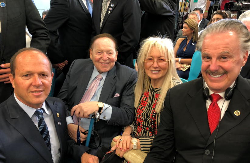 From right: Dr. Mike Evans, Miriam and Sheldon Adelson, and Nir Barkat. (photo credit: COURTESY FRIENDS OF ZION)