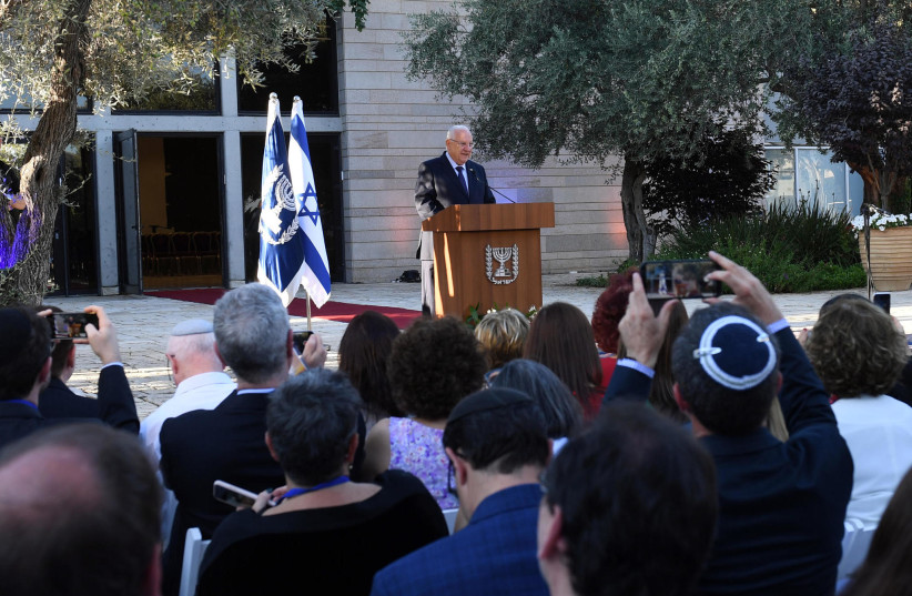PRESIDENT REUVEN RIVLIN addresses principals of Jewish schools in the Diaspora at the President’s Residence on Sunday (photo credit: HAIM ZACH/GPO)