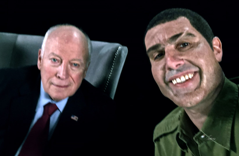 SACHA BARON COHEN'S 'Erran Morad' and former vice president Dick Cheney (August 27, 2018).  (photo credit: SHOWTIME)