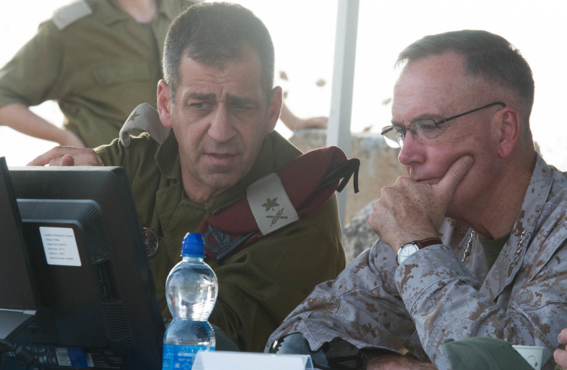 Maj.-Gen. Aviv Kochavi briefs US military representative Joseph F. Dunford (photo credit: Wikimedia Commons)