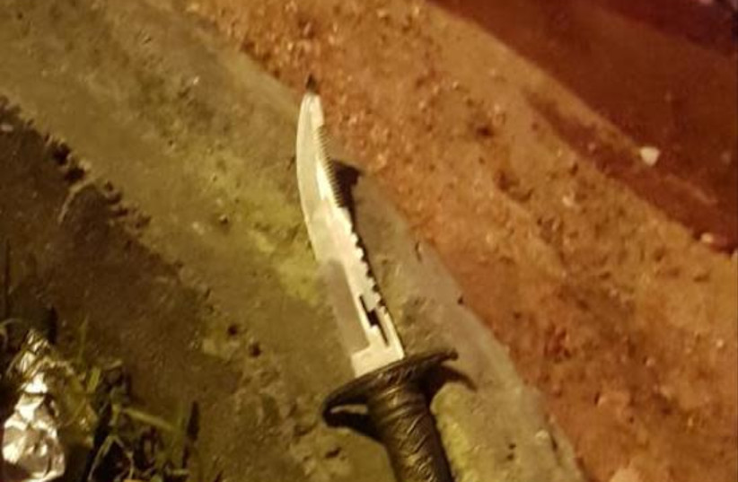 The knife carried by the terrorist at the attempted stabbing attack on Monday (photo credit: IDF SPOKESPERSON'S UNIT)