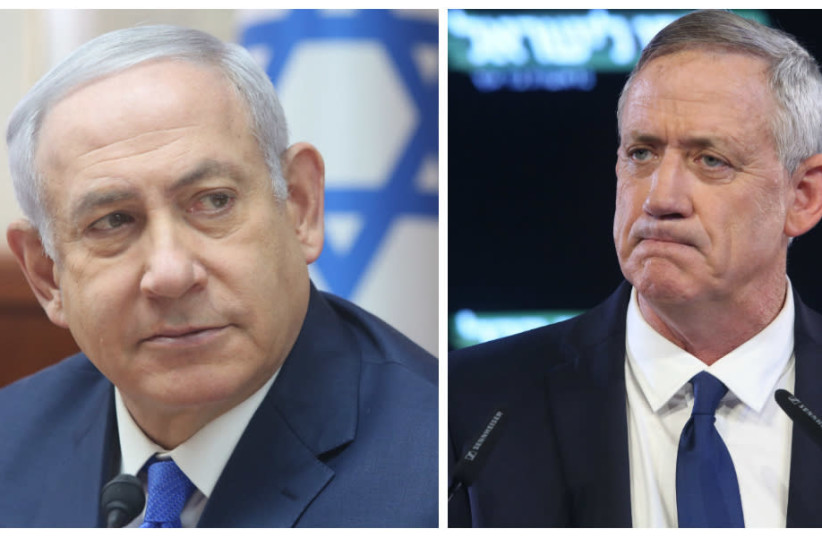 Prime Minister Benjamin Netanyahu (L) and Israel Resilience party leader Benny Gantz (photo credit: MARC ISRAEL SELLEM/THE JERUSALEM POST)