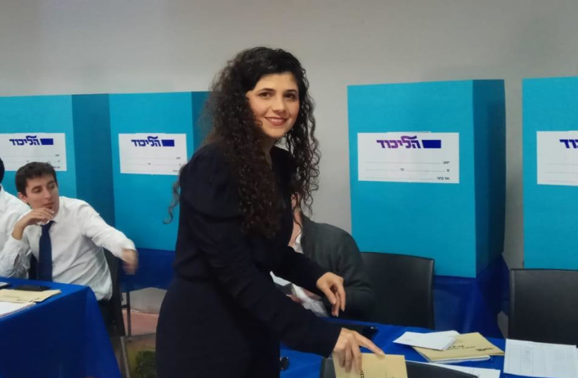 Sharren Haskel voting in the Likud primaries (photo credit: Courtesy)