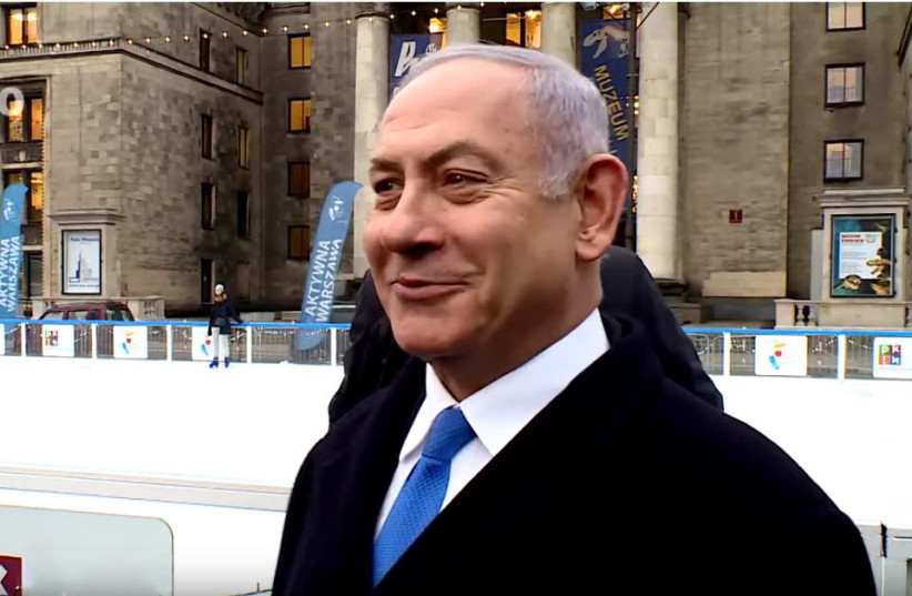 Netanyahu ice skate rink Warsaw - Feb. 13, 2019 (photo credit: GPO)