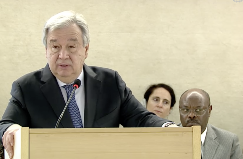 UN Secretary General Antonio Guterres at the opening of the UNHRC's 40th session (photo credit: screenshot)