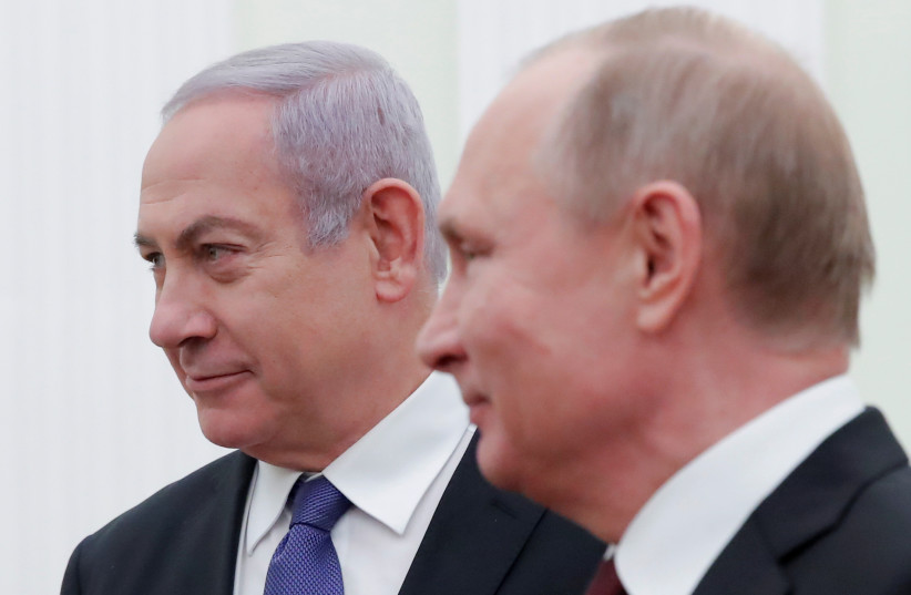 Prime Minister Benjamin Netanyahu (L) attends a meeting with Russian President Vladimir Putin at the Kremlin in Moscow, Russia February 27, 2019 (photo credit: MAXIM SHEMETOV/REUTERS)
