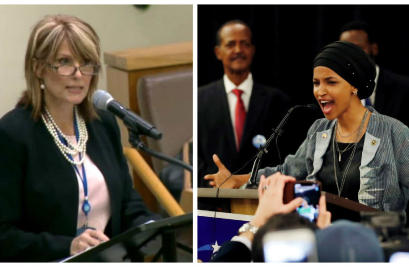 Laurie Cardoza-Moore (L) and Congresswoman Ilhan Omar (R) (photo credit: PJTN AND REUTERS)