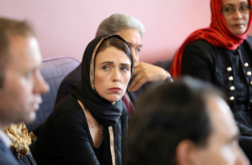 New Zealand Prime Minister Jacinda Ardern meets representatives of the Muslim community at Canterbury refugee centre in Christchurch, New Zealand March 16, 2019.  (photo credit: REUTERS)