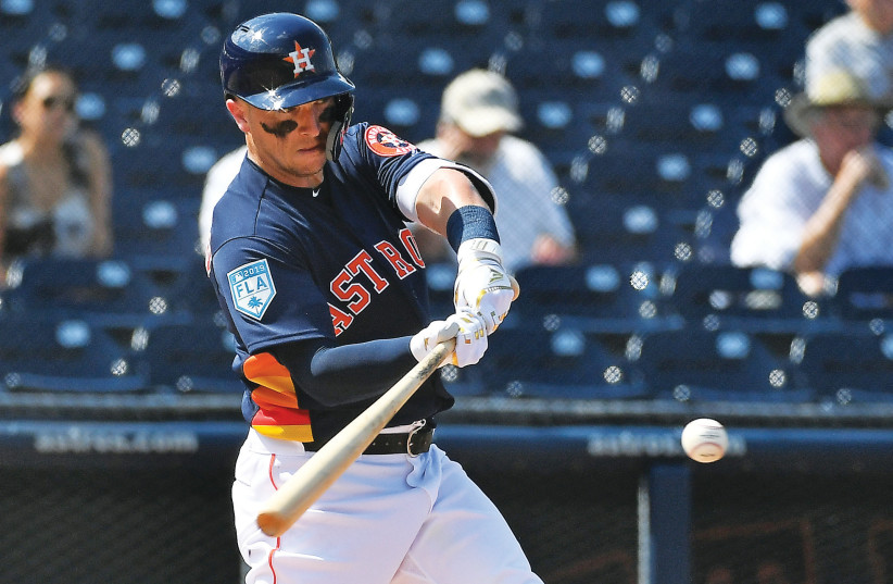 THE HOUSTON ASTROS and star Jewish third baseman Alex Bregman agreed on a six-year, $100-million contract extension yesterday (photo credit: REUTERS)